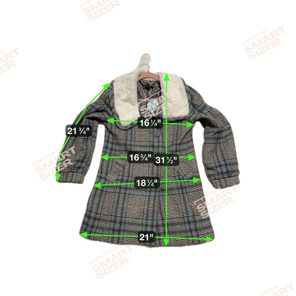 CHERRYKOKO Women's Blue and‎ Grey Plaid  Double Breasted Coat Faux Fur Collar S - Picture 10 of 10